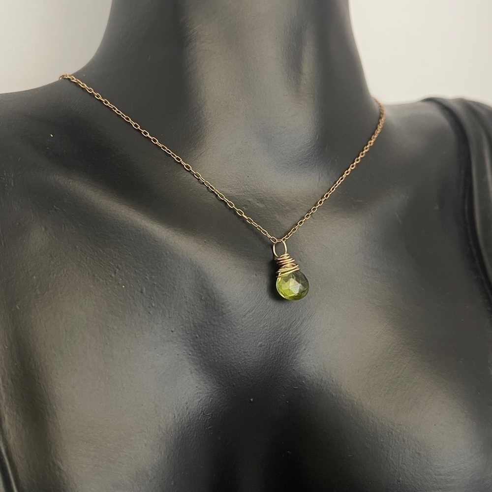 14k Gold filled green stone peridot crystal necklace